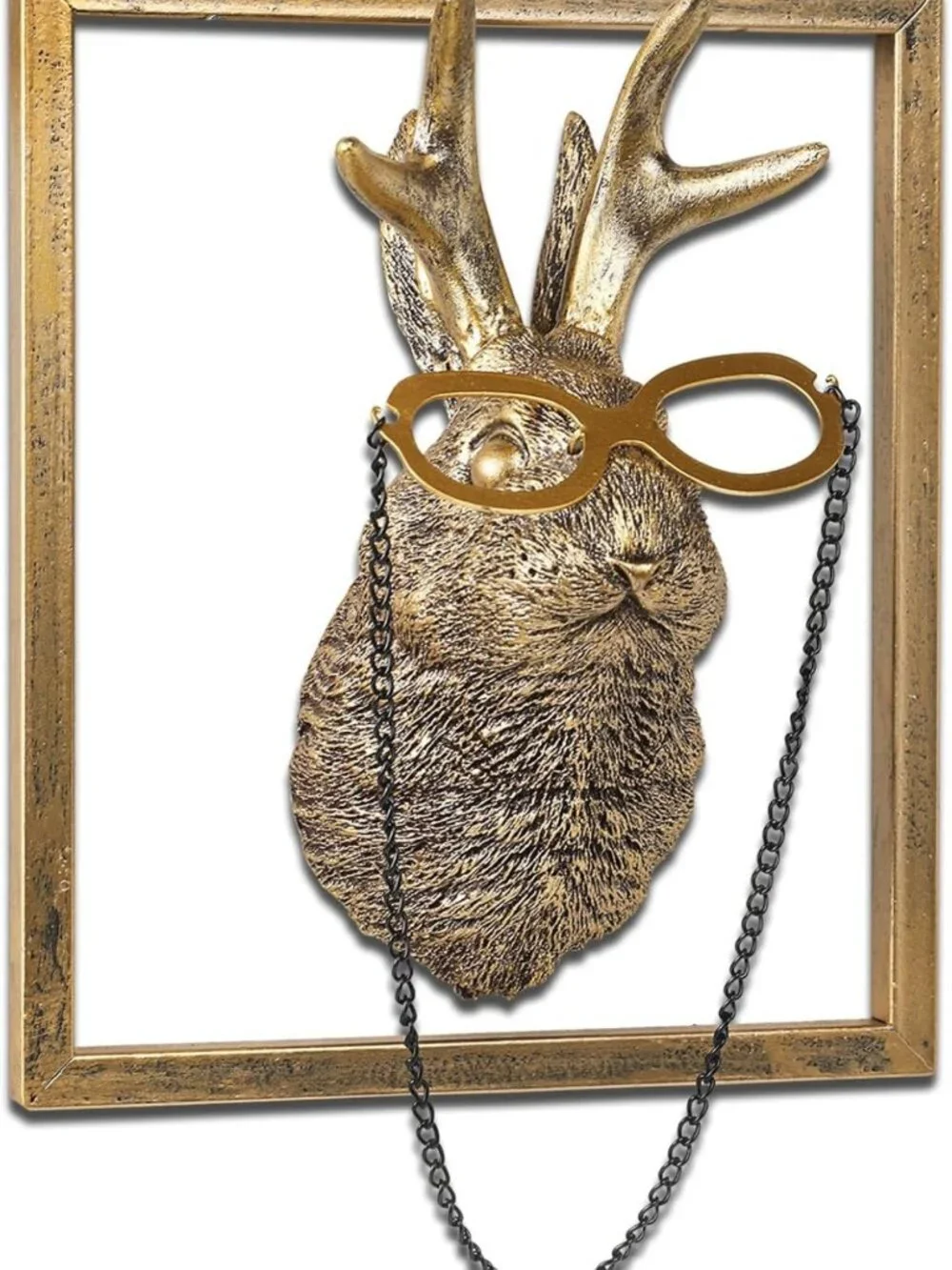 Vintage Animal Heads Wall Decor - Gold Resin Sculptures with Metal Frame for